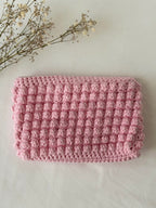 Pochette trousse de maquillage rose pastel en crochet fait main 100% coton 
