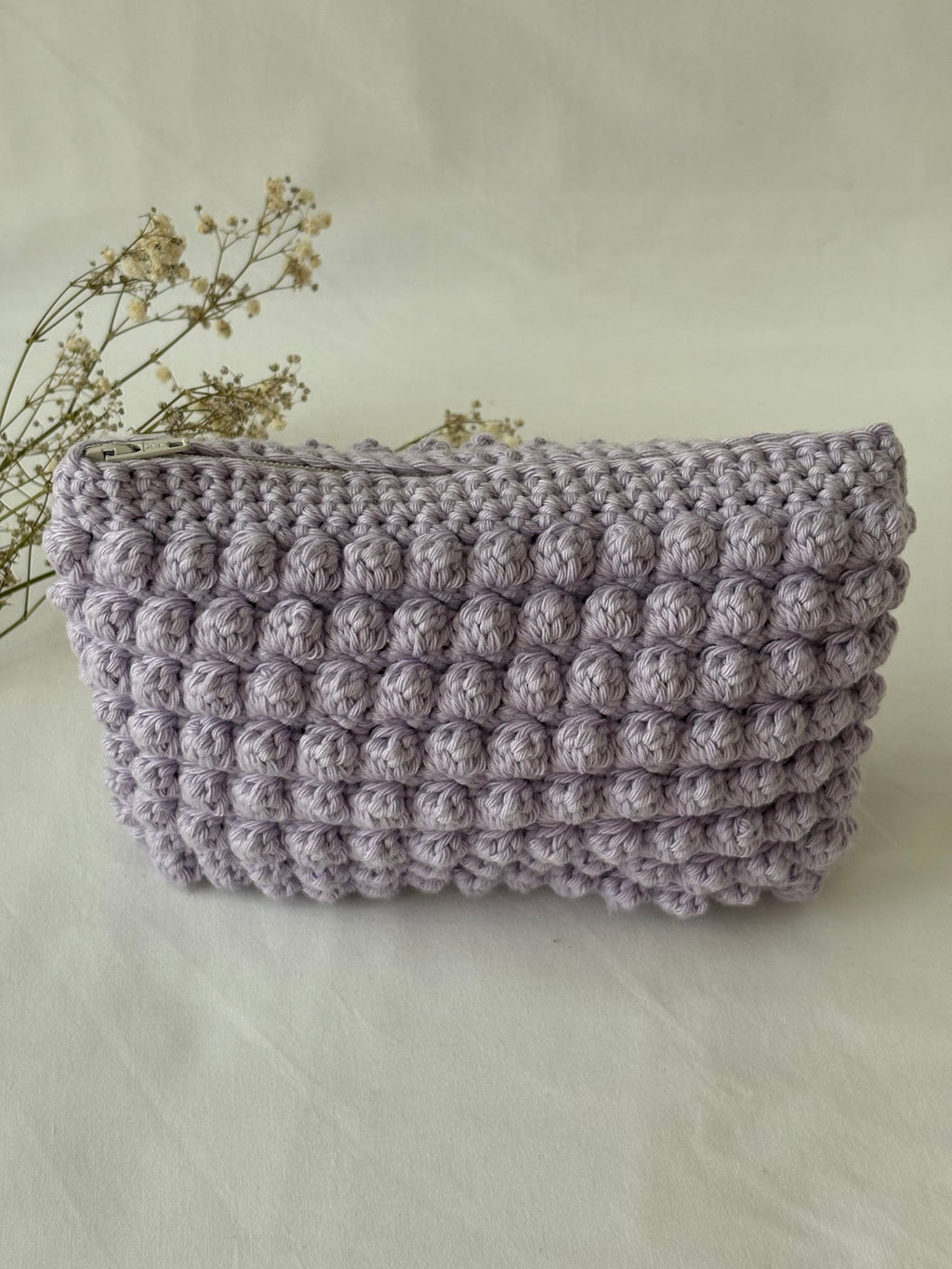 Pochette trousse de maquillage violet pastel lila en crochet fait main 100% coton