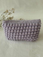 Pochette trousse de maquillage violet pastel lila en crochet fait main 100% coton